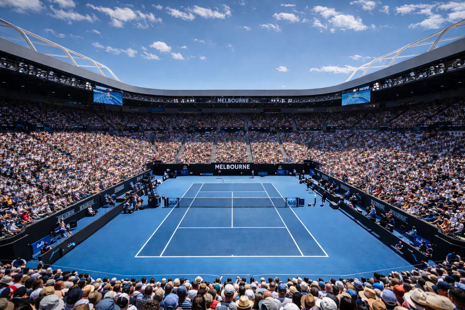 Hartplatz-Tennismatch unter australischer Sonne in Melbourne