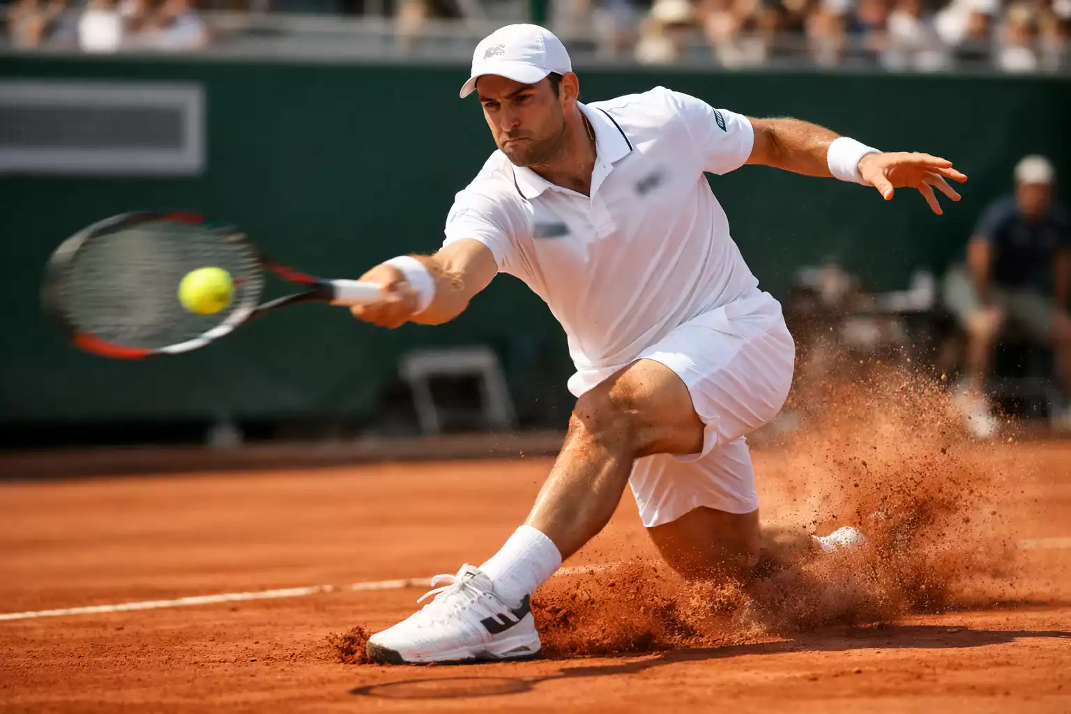 Tennisspieler beim kraftvollen Grundlinienschlag