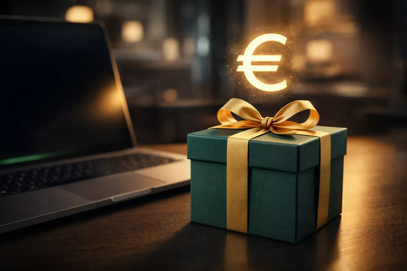 Geschenkbox mit Prozentzeichen symbolisiert Willkommensbonus