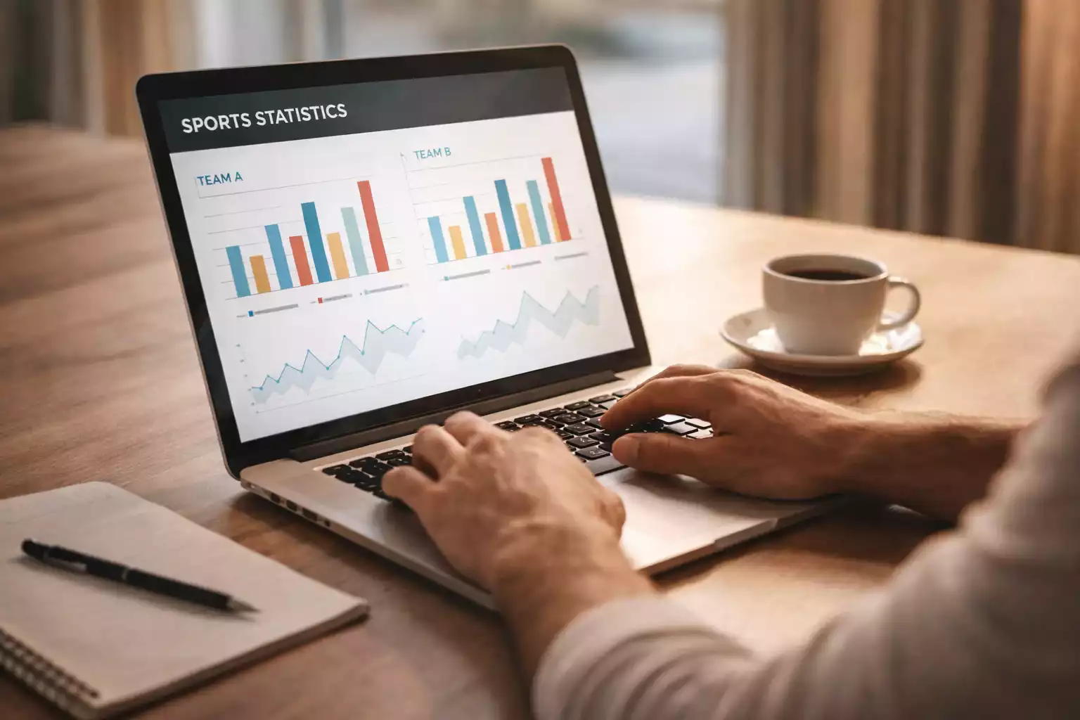 Person analysiert Tennis-Statistiken auf einem Laptop
